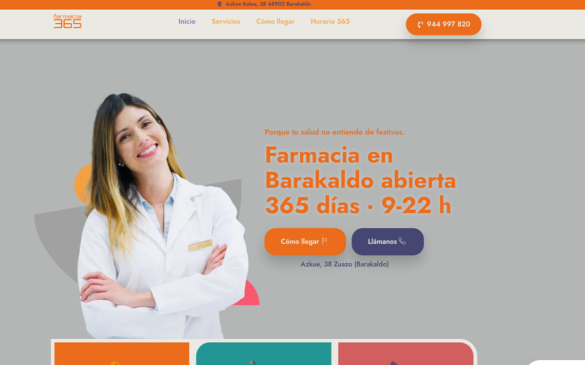 Diseño web Farmacia 365 Zuazo Barakaldo - Top 1 Google local